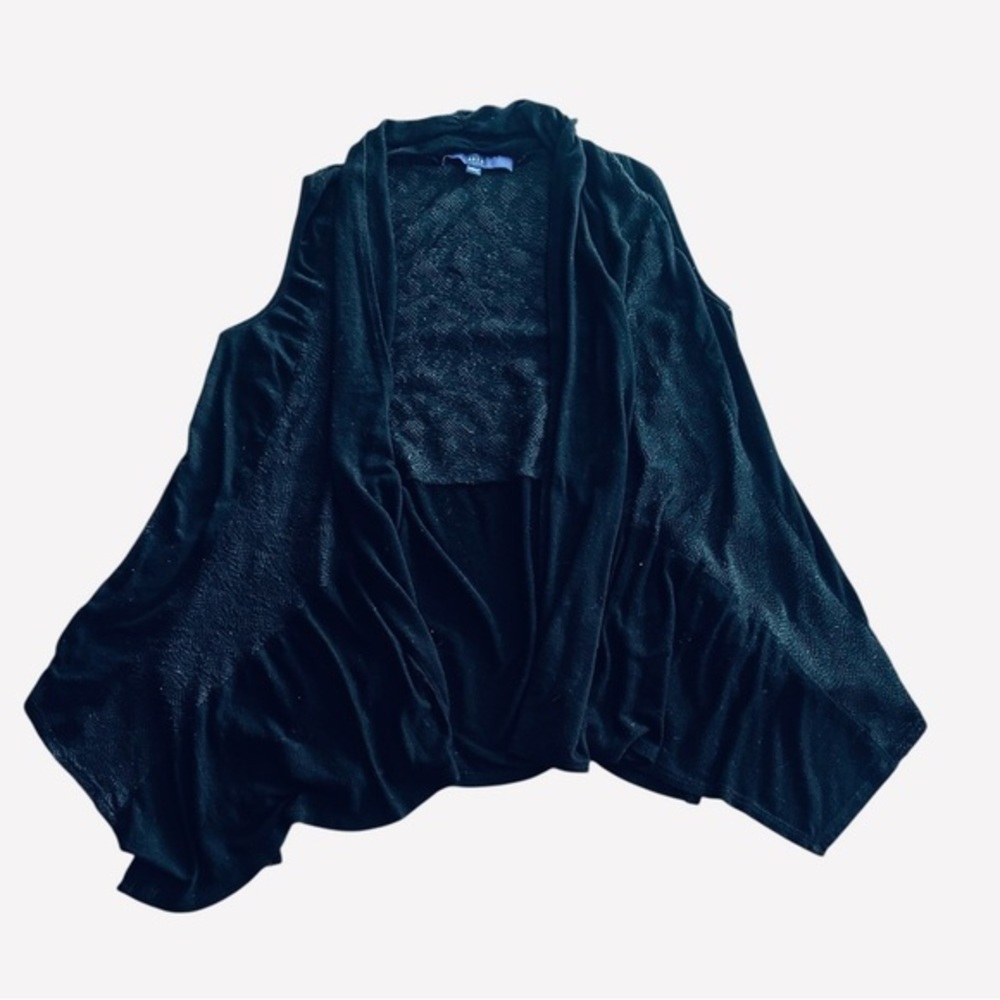 APT 9 Open Front Sleeveless Lace Detail Cardigan - Womens Size Small Black